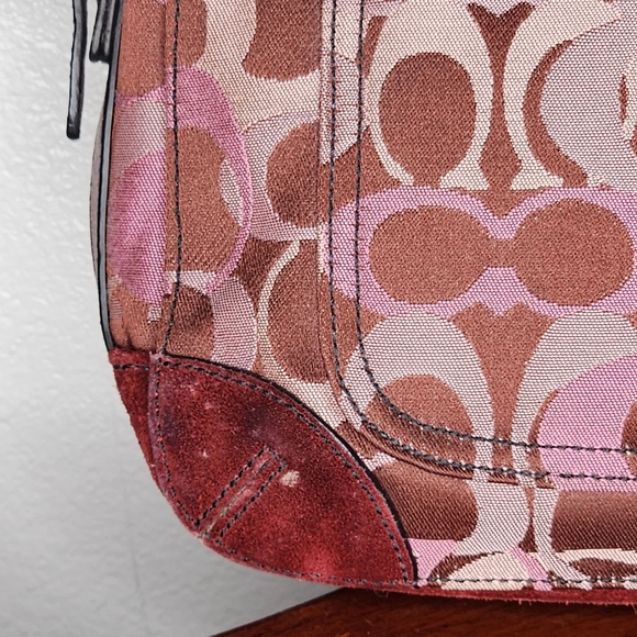 Coach Chelsea Optic Signature Logo Suede/Leather Trim Handbag - Picture 9 of 16